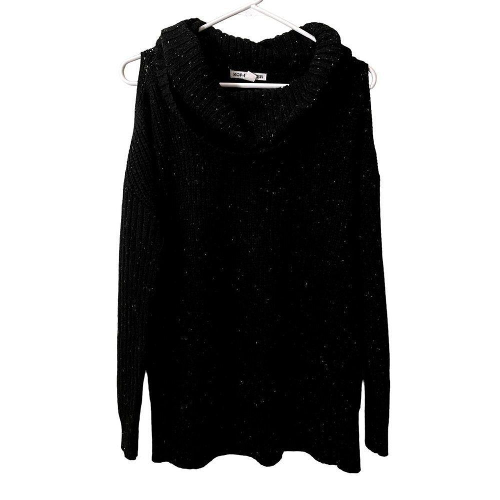 Moral Fiber cold shoulder long sleeved black knit sweater turtleneck top warm